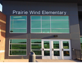 View of the main entrance for Prairie Wind Elementary, this is the entrance to use during the school day